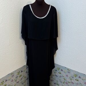Glamour Nights sleeveless black chiffon cape and silver accent maxi dress Size 8